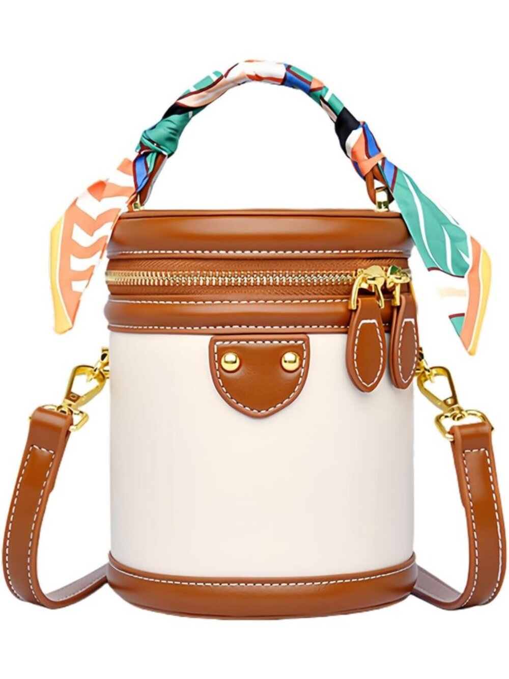 Chic Mini Bucket Crossbody Bag for Women | Vegan Leather Small Round Handbag